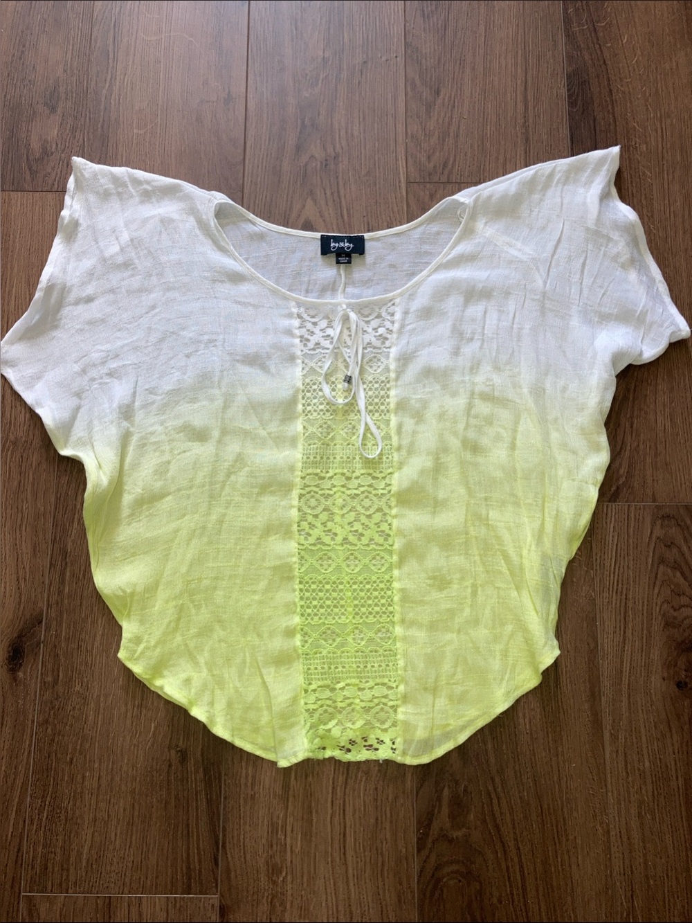 White and Lime Ombre Lace-Front Dolman Blouse